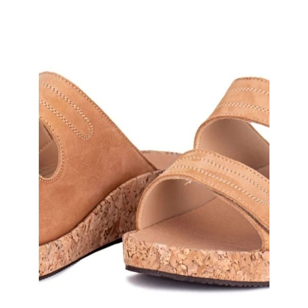 Tan Suede Conga Cork Slide Sandals - Picture 11 of 12